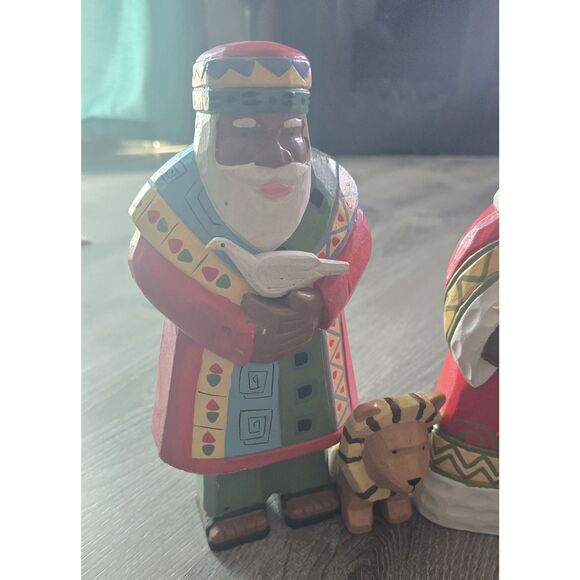 3 Vintage Painted Folk Art Christmas African / Brown Santa Figures Decor 10" - Picture 5 of 16